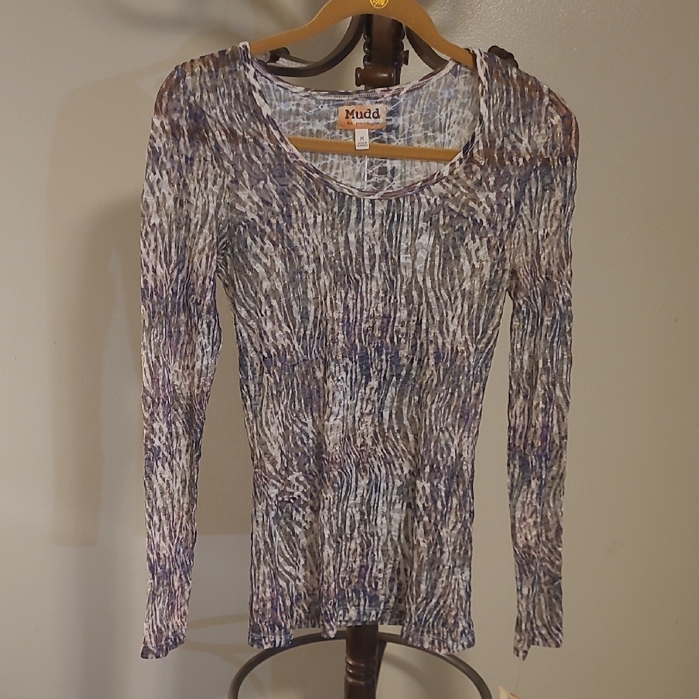 Mudd White and Brown Long Sleeve Sheer Top